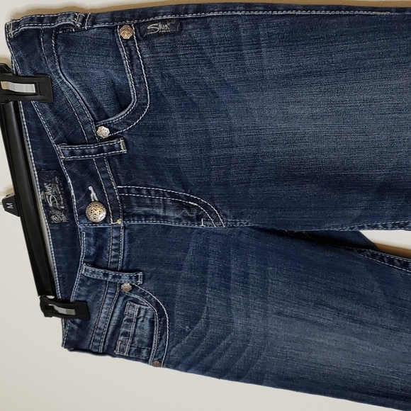 Silver Mid Rise Broken In Double S Pocket Distressed Jeans Western Suki Rodeo - Picture 12 of 16